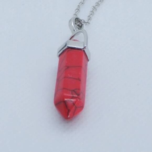 Hot Topic Red Howlite Hexagonal Chakra Pendant Necklace - Picture 2 of 3